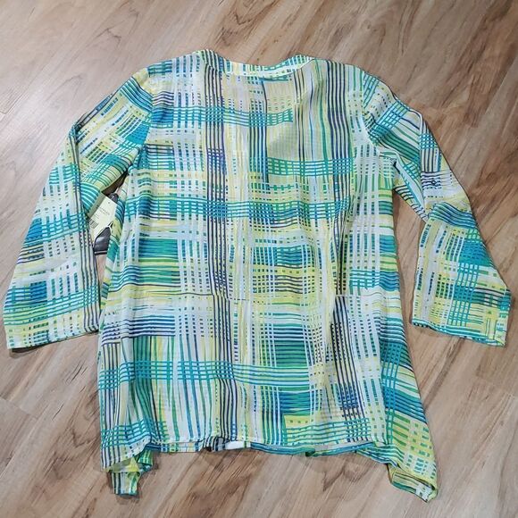 🔹️NWT Multiples Turquoise Button Blouse w/Adjustable Sleeves Small - Picture 2 of 9